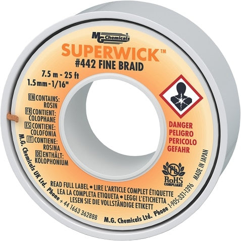MG Chemicals 442 Super Wick #2 Yellow .050" Desoldering Braid (25ft)