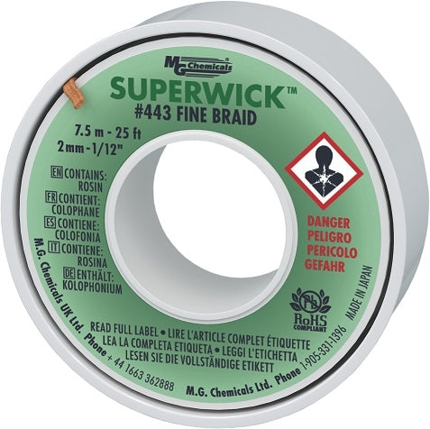 MG Chemicals 443 Super Wick #3 Green .075" Desoldering Braid (25ft)