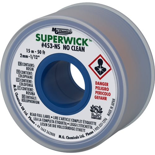 MG Chemicals 453-NS Superwick #3 Green Desoldering Braid (50ft), Fine Braid, No Clean