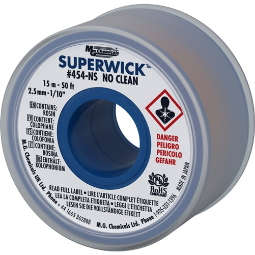 MG Chemicals 454-NS Superwick #4 Blue Desoldering Braid (50ft), Fine Braid, No Clean