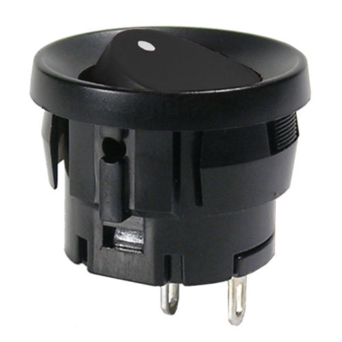 Mode 46-100-0 Round Rocker Switch SPST On-Off, 5A@125VAC / 3A@250VAC, Black with White Dot, Solder Terminals
