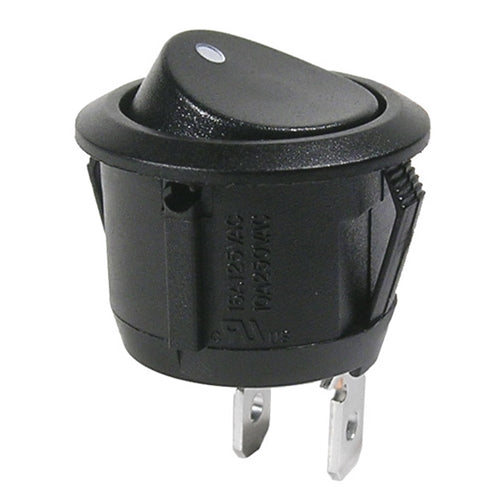 Mode 46-100J-0 Round Rocker Switch SPST On-Off, 16A@125VAC, 10A@250VAC, 20A@14VDC, 10A@28VDC, QC Terminals