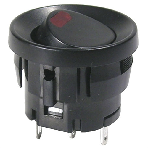 Mode 46-102-1 Round Rocker Switch SPST On-Off, 5A@125VAC / 3A@250VAC, Black with Red LED, Solder Terminals
