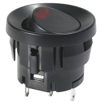 Mode 46-102-1 Round Rocker Switch SPST On-Off, 5A@125VAC / 3A@250VAC, Black with Red LED, Solder Terminals