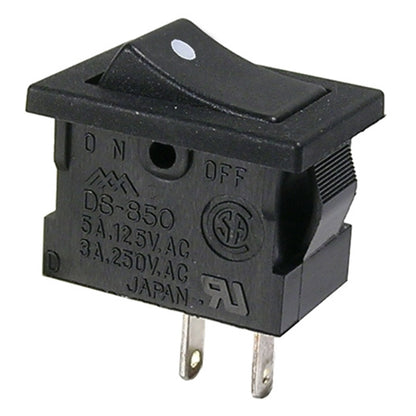 Mode 46-143-1 Rocker Switch SPST On-Off, 5A@125VAC / 3A@250VAC, Black with White Dot, Solder Terminals