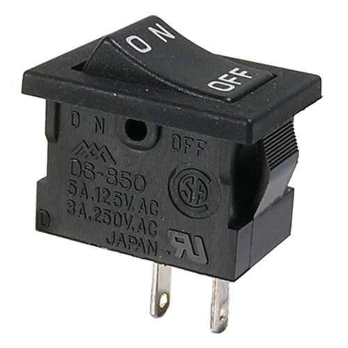 Mode 46-144-0 Rocker Switch SPST On-Off, 5A@125VAC / 3A@250VAC, Black with 'On-Off', Solder Terminals