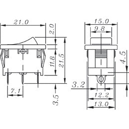Mode 46-145J-1 Rocker Switch SPDT On-Off-On, 10A@125VAC / 6A@250VAC, Black Int. Symbol, Solder Terminals