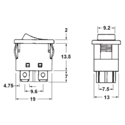 Mode 46-150-1 Rocker Switch DPST On-Off 10A@250VAC, with White Dot