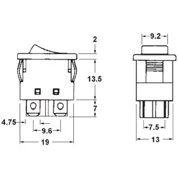 Mode 46-151-1 Rocker Switch DPST On-Off, 10A@250VAC, Black with 'On-Off', QC Terminals