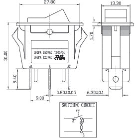 Mode 46-192J-0 Rocker Switch SPST On-Off, 15A@125VAC, Red Rocker, QC Terminals