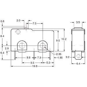 Mode 47-300-0 Micro Switch with Button, 5A@125VAC, 3A@250VAC, N/O and N/C Contacts