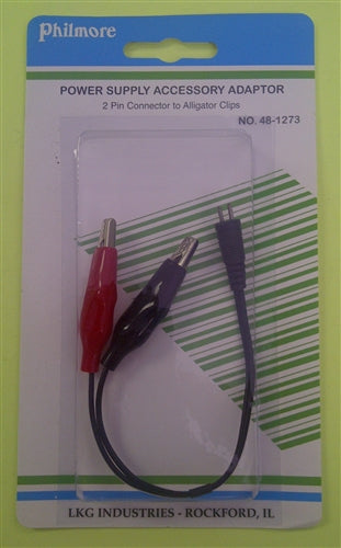 Philmore 48-1273 DC Power 2 Pin to 2 Alligator Clip Adapter (Red & Black) 6" Cord