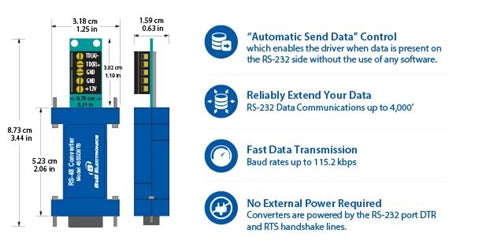 B&B 485SD9TB RS232 to RS485 Converter DB9F-TERMINAL Block, Not Backwards Compatible with RS422