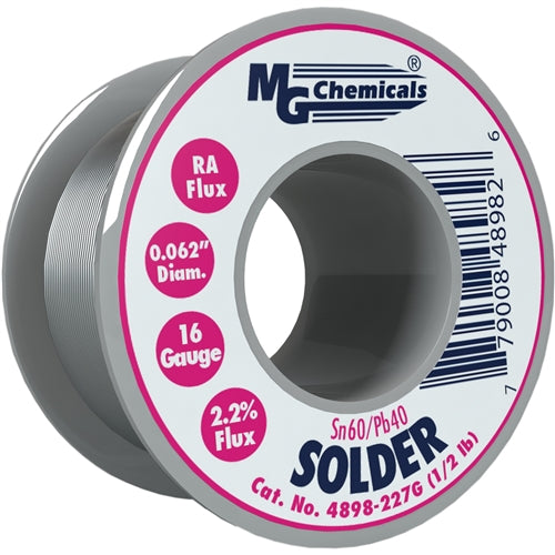 MG Chemicals 4898-227G RA Solder Wire SN60/PB40 Spool 1.57mm (0.062 in) 1227 G (0.5 LB) 16AWG