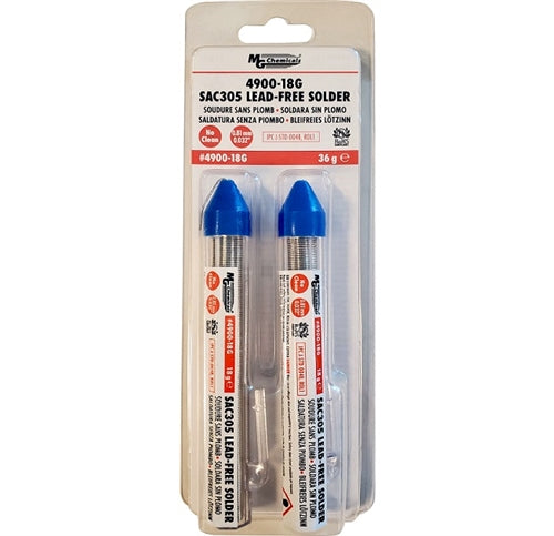 MG Chemicals 4900-18G Solder 21AWG .032" Lead Free SN96 18g (.6oz) (2PK) No Clean Flux Pocket Pack