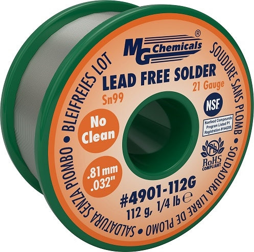 MG Chemicals 4901-112G 21AWG .032" Lead Free Solder Solder No Clean 1/4LB SN99.3/CU0.7