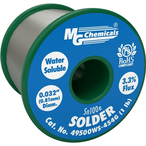 MG Chemicals 49500WS-454G Water Soluble Solder Wire 3.3% Flux Core 0.032" (0.81mm Diam) 454g (1LB) 21AWG