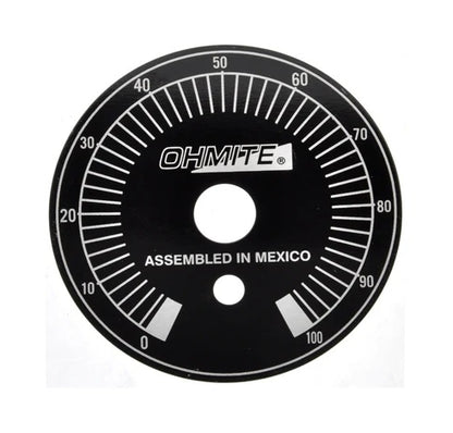 Ohmite 5000E Aluminum Dial Plate for Rheostat / Potentiometer, 2-3/16", 0 to 100 Markings