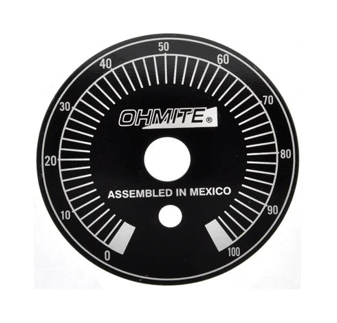 Ohmite 5000E Aluminum Dial Plate for Rheostat / Potentiometer, 2-3/16", 0 to 100 Markings