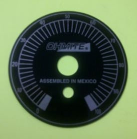 Ohmite 5000E Aluminum Dial Plate for Rheostat / Potentiometer, 2-3/16", 0 to 100 Markings