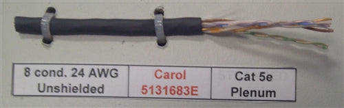 General Cable 5131683E 24AWG 8 Conductor (4PR) Cat5e Solid Unshielded Black PVC CMP Plenum FT6 (305M = Full Roll)