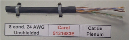 General Cable 5131683E 24AWG 8 Conductor (4PR) Cat5e Solid Unshielded Black PVC CMP Plenum FT6 (305M = Full Roll)