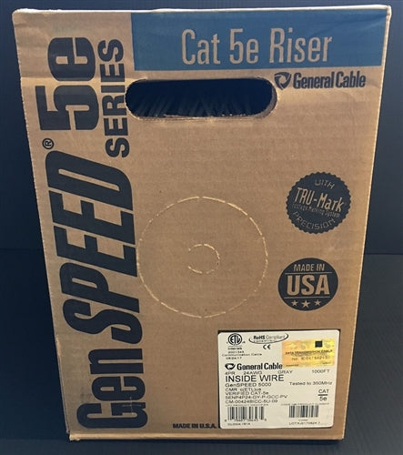 General Cable 24AWG 8 Conductor (4 Pair) Solid Unshielded Gray PVC CMR Cat5e 5133200EM (305M = Full Roll)