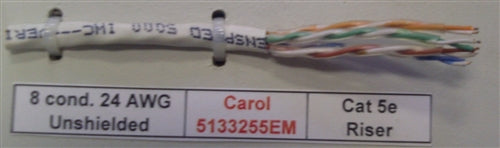 General Cable 5133255EM 24AWG 8 Conductor (4PR) Cat5e Solid Unshielded White PVC CMR FT4 (305M = Full Roll)