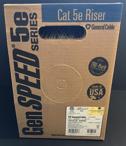 General Cable 5133255EM 24AWG 8 Conductor (4PR) Cat5e Solid Unshielded White PVC CMR FT4 (305M = Full Roll)