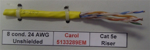 General Cable 5133289EM 24/8 4PR Sol Yellow PVC CMR Cat5e Unshielded (305M = Full Roll)