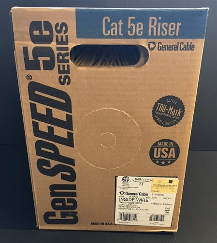 General Cable 5133289EM 24/8 4PR Sol Yellow PVC CMR Cat5e Unshielded (305M = Full Roll)