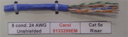 General Cable 5133299EM 24AWG 8 Conductor (4PR) Cat5e Solid Unshielded Blue PVC CMR FT4 (305M = Full Roll)