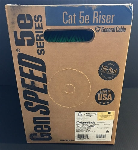 General Cable 5133512EM 24AWG 8 Conductor (4PR) Cat5e Solid Unshielded Green PVC CMR FT4 (305M = Full Roll)