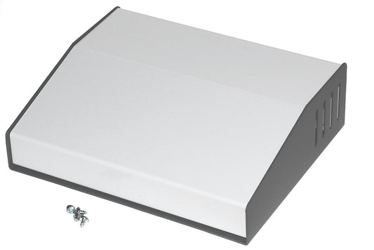 Hammond 515-0930 Sloped Aluminum and Steel Console Enclosure with Side Ventilation, 15° Slope, 7.40" W x 6.00" D x 2.13" Rear H/1.13" Front H, Aluminum Rear Surface.