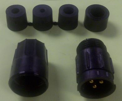 Conxall 5182-3PG-3DC Connector 3 Pin Male Cable Receptacle, IP67 Certified, 12AWG Gold Plated Contacts, Solder Style