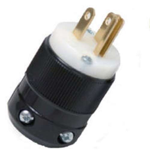 Marinco 5266 Standard AC Plug, White Body in Black Housing 125V 15A 2P 3W (5-15P)