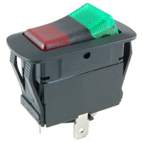 NTE 54-238W Waterproof Lighted Rocker Switch SPDT On-On, 20A@125VAC / 10A@250VAC / 21A@14VDC, Red/Green, QC Tabs