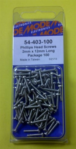 Mode 54-403-100 2mm x 12mm Nickel Plated Round Phillips Head Bolts / Screws (Metric) 100/Pack