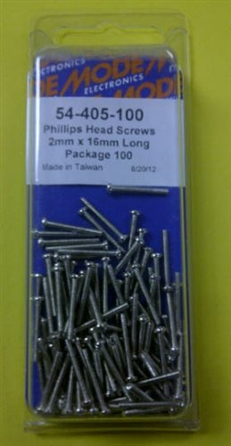 Mode 54-405-100 2mm x 16mm Nickel Plated Round Phillips Head Bolts / Screws (Metric) 100/Pack