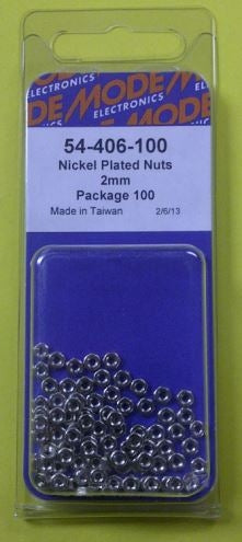 Mode 54-406-100 2mm Nickel Plated Nuts (Metric) 100/Pack