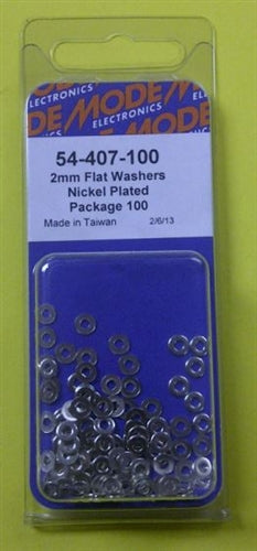 Mode 54-407-100 2mm Nickel Plated Flat Washers (Metric) 100/Pack