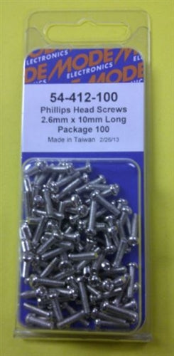 Mode 54-412-100 2.6mm x 10mm Nickel Plated Round Phillips Head Bolts / Screws (Metric) 100/Pack