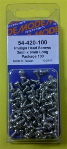 Mode 54-420-100 3mm x 6mm Nickel Plated Round Phillips Head Bolts / Screws (Metric) 100/Pack