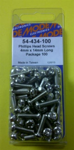 Mode 54-434-100 4mm x 14mm Nickel Plated Round Phillips Head Bolts / Screws (Metric) 100/Pack