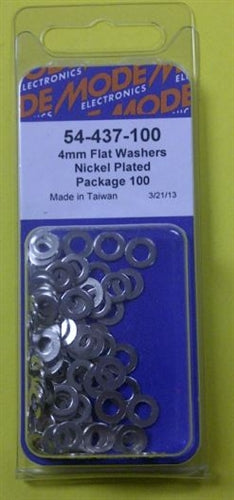 Mode 54-437-100 4mm Nickel Plated Flat Washers (Metric) 100/Pack