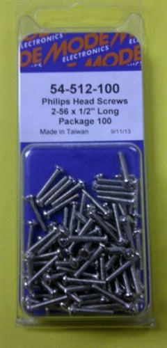 Mode 54-512-100 2-56 1/2" Nickel Plated Round Phillips Head Bolts / Screws (Unc) 100/Pack