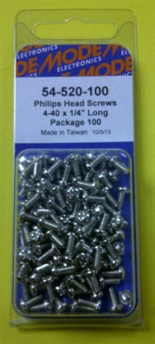 Mode 54-520-100 4-40 1/4" Nickel Plated Round Phillips Head Bolts / Screws (Unc) 100/Pack