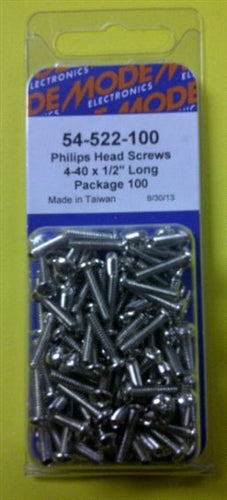 Mode 54-522-100 4-40 1/2" Nickel Plated Round Phillips Head Bolts / Screws (Unc) 100/Pack