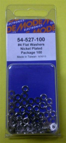 Mode 54-527-100 #4 Nickel Plated Flat Washers (Unc) 100/Pack