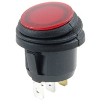 BAE 54-531W Water Resistant Lighted Round Rocker Switch, SPST On-Off, 16A@125VAC / 20A@12VDC, Red LED, QC Terminals
